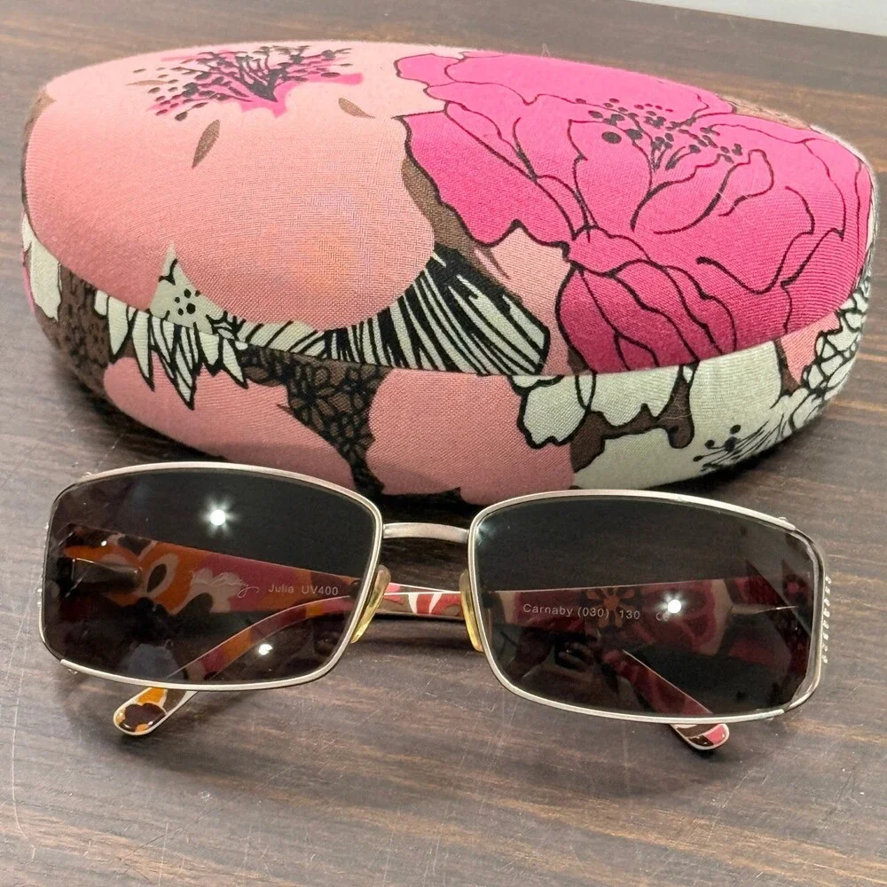 Vera Bradley Julia Sunglasses Carnaby 030 60-17-130 Silver Pink Floral Case